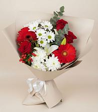 Букет цветов из:  Розы, Хризантемы, Герберы и Лилии #REPLACE_PRED# Колобово