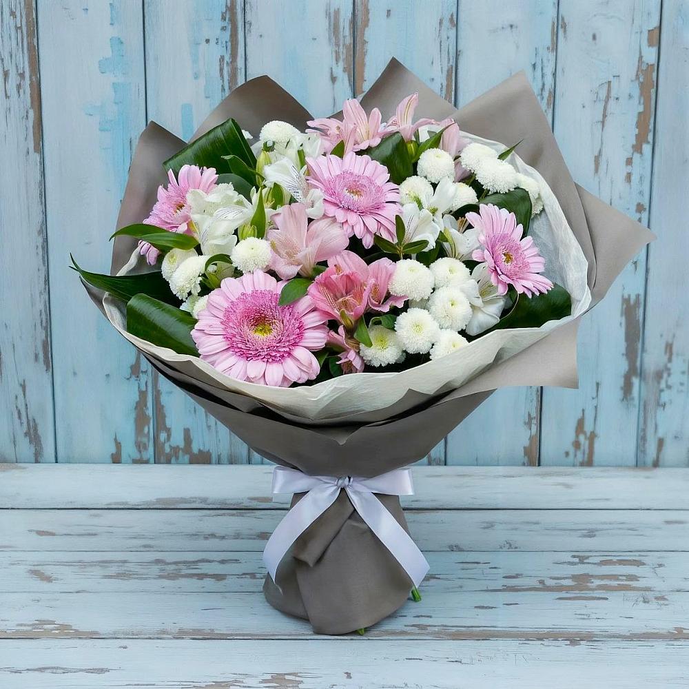 Букет цветов из: Герберы, Альстромерии и Хризантемы в Колобово