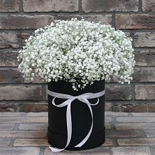 Цветочная композиция из Гипсофила в шляпной коробке в Колобово